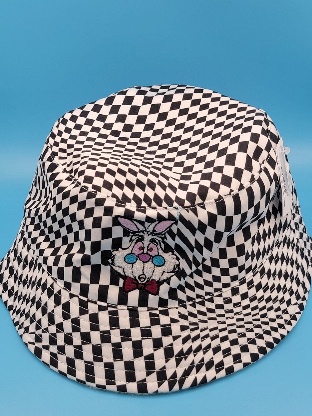 Disney Parks Alice In Wonderland White Rabbit Crazy checkered BUCKET Hat ADULT